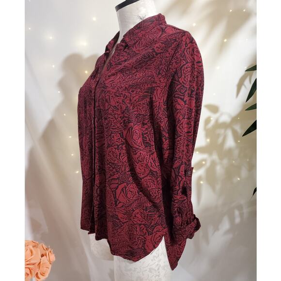 Rock & Republic Womens Rose Floral Button Hi-Low Top Size S Red Vamp Whimsigoth - Picture 2 of 13